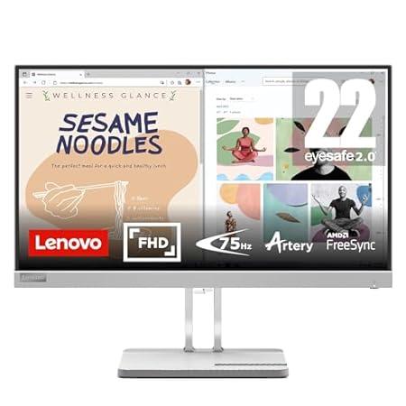 Lenovo L-Series 54.48 cm (21.4inch) | FHD Ultraslim Monitor |16.7Mn Colors, 75Hz, 4ms, AMD FreeSync, HDMI,TUV Eye Comfort & Low Blue Light, Smart Display Customization Artery, Grey, L22e-40